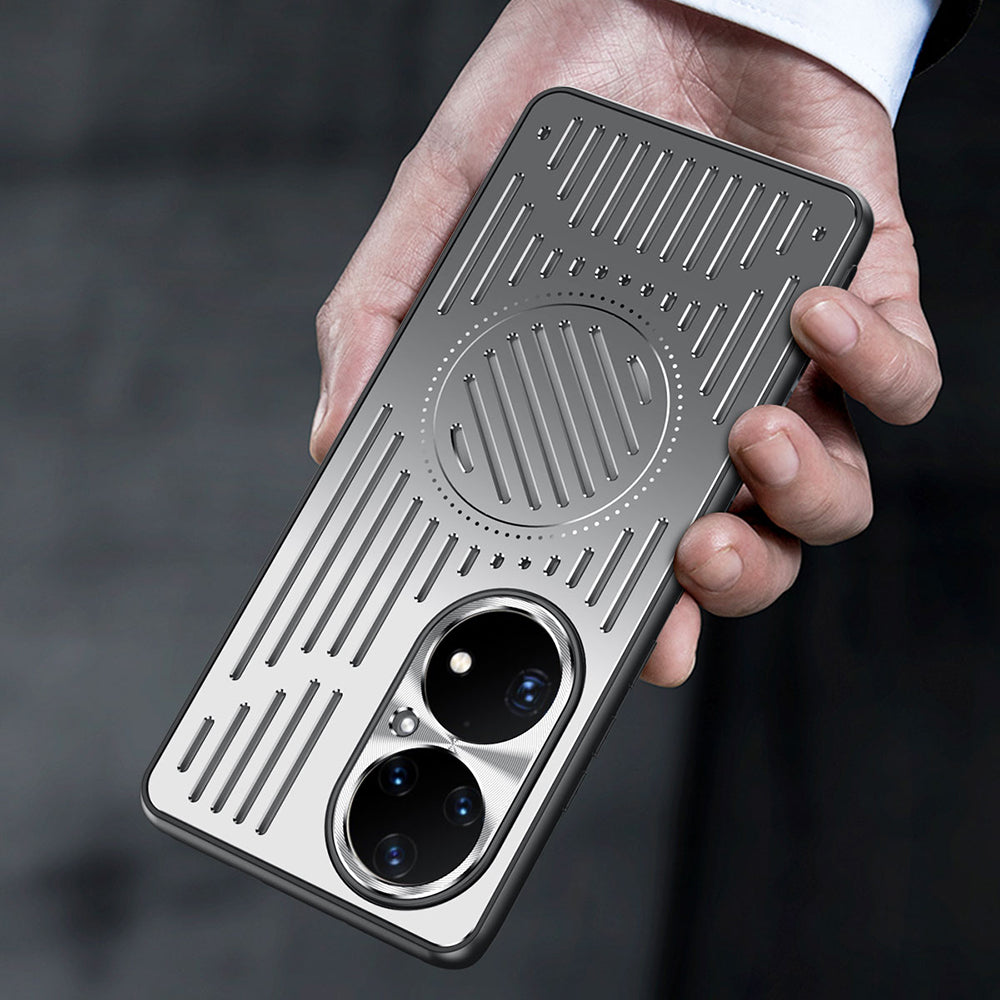 For Huawei P50 Pro 4G Magnetic Phone Case Hollow Heat Dissipation TPU + Aluminum Alloy Back Cover