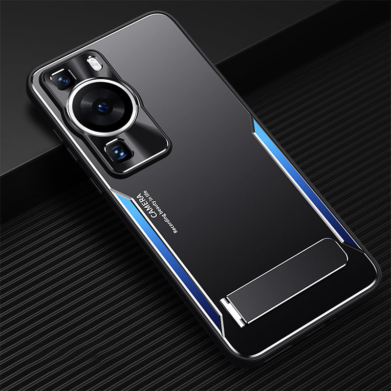 For Huawei P60 Folding Kickstand Phone Case TPU+Aluminium Alloy Anti-scratch Cover