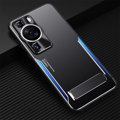 For Huawei P60 Folding Kickstand Phone Case TPU+Aluminium Alloy Anti-scratch Cover