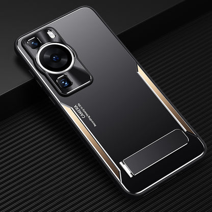For Huawei P60 Folding Kickstand Phone Case TPU+Aluminium Alloy Anti-scratch Cover