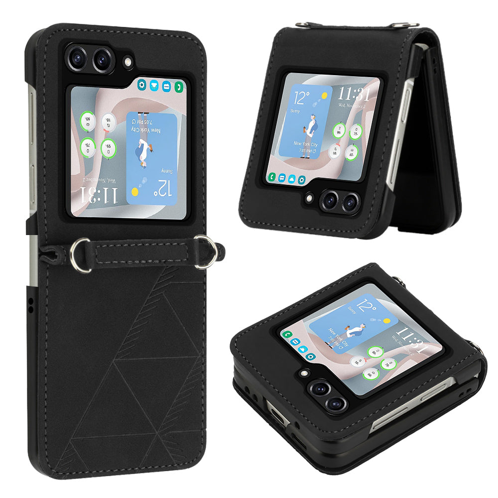 YB Imprinting Series-1 for Samsung Galaxy Z Flip5 5G PU Leather Phone Case Imprinted Phone Protective Cover