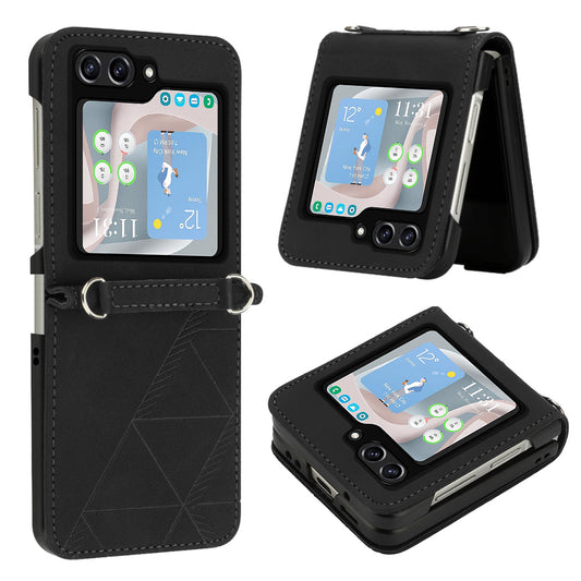 YB Imprinting Series-1 for Samsung Galaxy Z Flip5 5G PU Leather Phone Case Imprinted Phone Protective Cover