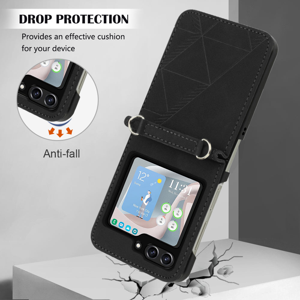 YB Imprinting Series-1 for Samsung Galaxy Z Flip5 5G PU Leather Phone Case Imprinted Phone Protective Cover