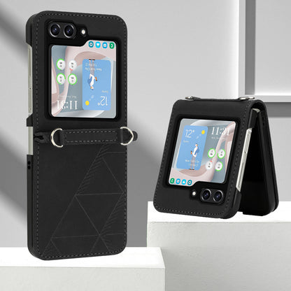 YB Imprinting Series-1 for Samsung Galaxy Z Flip5 5G PU Leather Phone Case Imprinted Phone Protective Cover