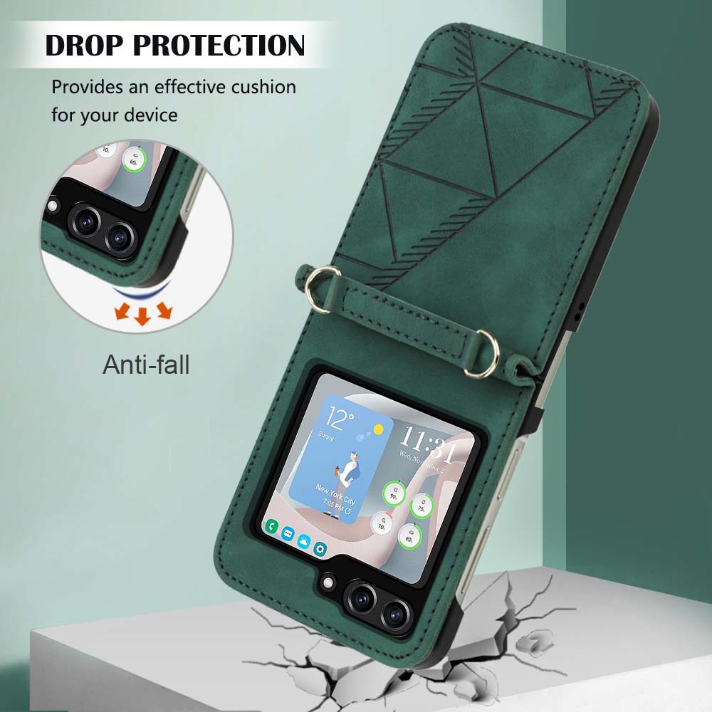 YB Imprinting Series-1 for Samsung Galaxy Z Flip5 5G PU Leather Phone Case Imprinted Phone Protective Cover