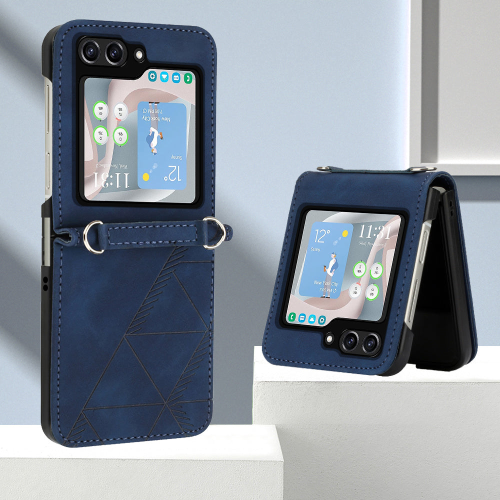 YB Imprinting Series-1 for Samsung Galaxy Z Flip5 5G PU Leather Phone Case Imprinted Phone Protective Cover