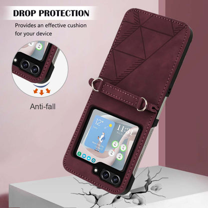 YB Imprinting Series-1 for Samsung Galaxy Z Flip5 5G PU Leather Phone Case Imprinted Phone Protective Cover