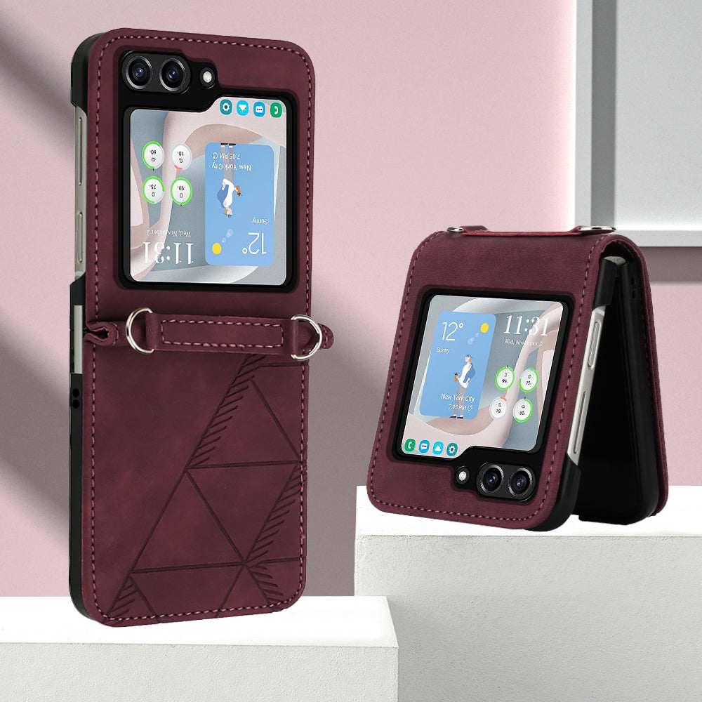 YB Imprinting Series-1 for Samsung Galaxy Z Flip5 5G PU Leather Phone Case Imprinted Phone Protective Cover