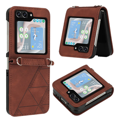YB Imprinting Series-1 for Samsung Galaxy Z Flip5 5G PU Leather Phone Case Imprinted Phone Protective Cover