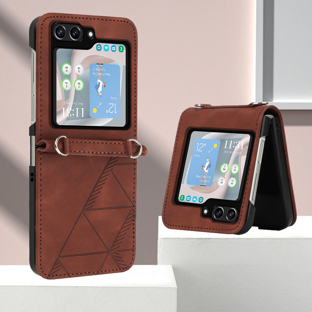 YB Imprinting Series-1 for Samsung Galaxy Z Flip5 5G PU Leather Phone Case Imprinted Phone Protective Cover