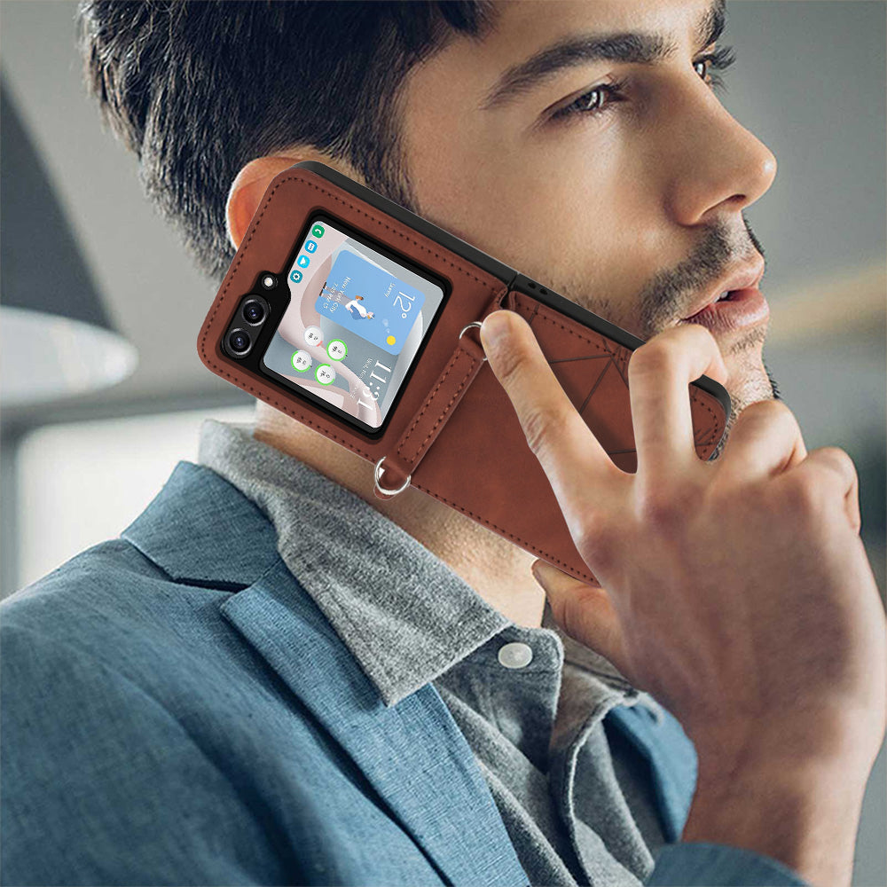 YB Imprinting Series-1 for Samsung Galaxy Z Flip5 5G PU Leather Phone Case Imprinted Phone Protective Cover