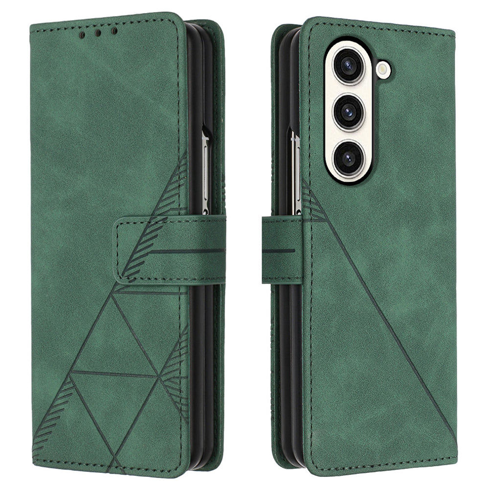 YB Imprinting Series-1 for Samsung Galaxy Z Fold5 5G Leather Phone Cover Wallet Stand Imprinted Case