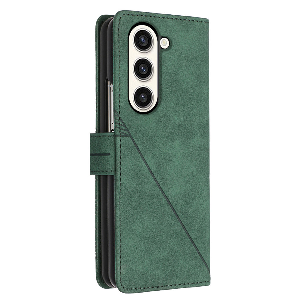 YB Imprinting Series-1 for Samsung Galaxy Z Fold5 5G Leather Phone Cover Wallet Stand Imprinted Case