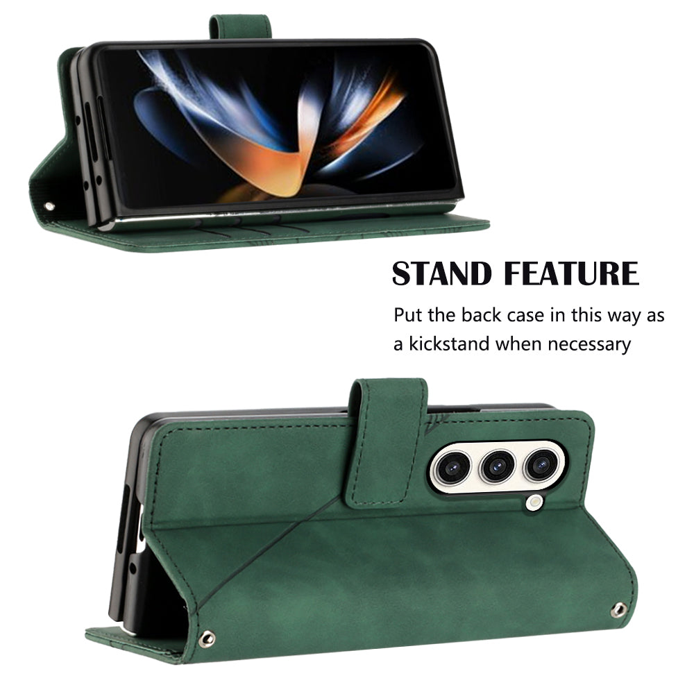 YB Imprinting Series-1 for Samsung Galaxy Z Fold5 5G Leather Phone Cover Wallet Stand Imprinted Case