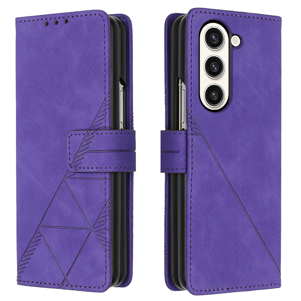 YB Imprinting Series-1 for Samsung Galaxy Z Fold5 5G Leather Phone Cover Wallet Stand Imprinted Case
