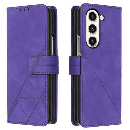 YB Imprinting Series-1 for Samsung Galaxy Z Fold5 5G Leather Phone Cover Wallet Stand Imprinted Case