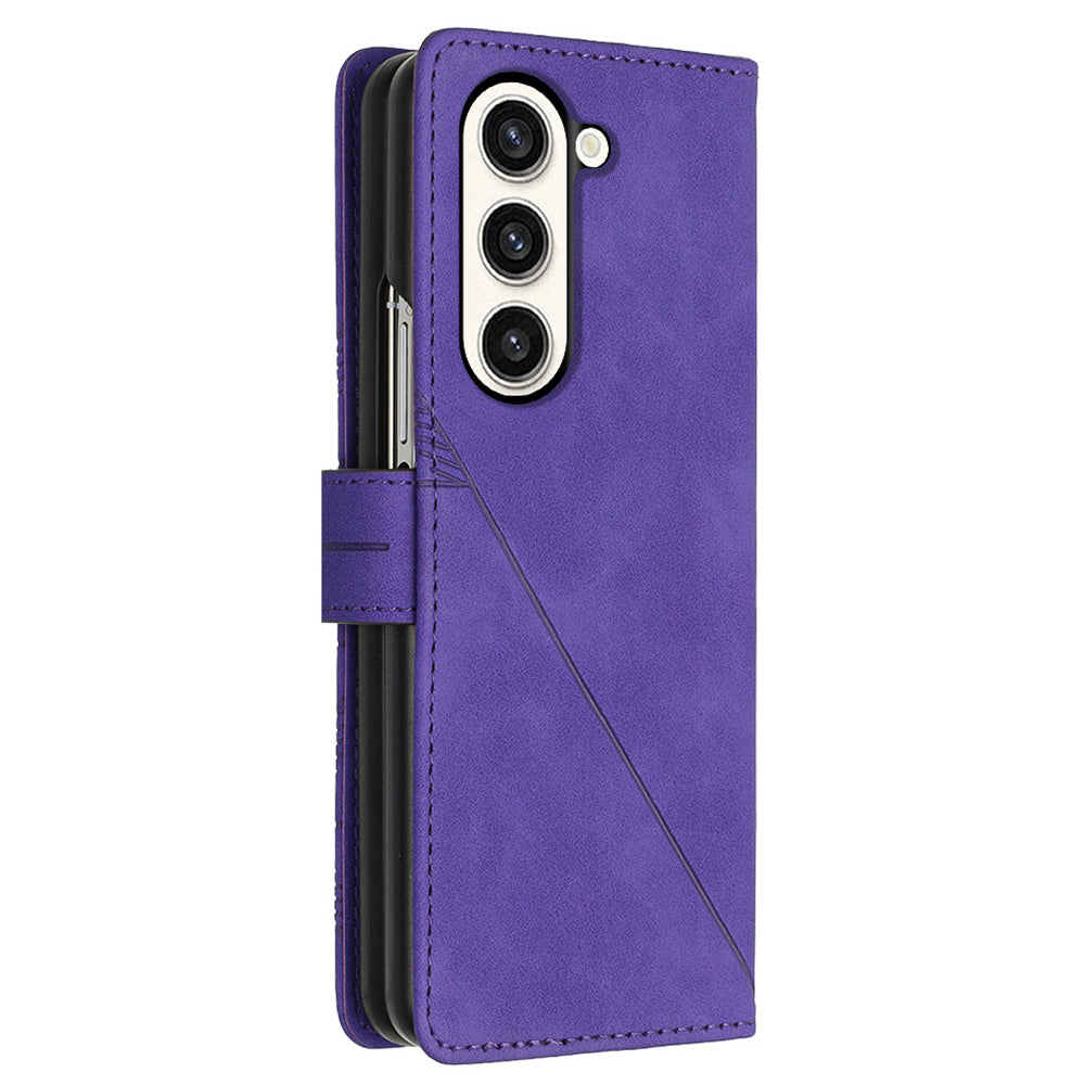 YB Imprinting Series-1 for Samsung Galaxy Z Fold5 5G Leather Phone Cover Wallet Stand Imprinted Case