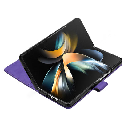 YB Imprinting Series-1 for Samsung Galaxy Z Fold5 5G Leather Phone Cover Wallet Stand Imprinted Case
