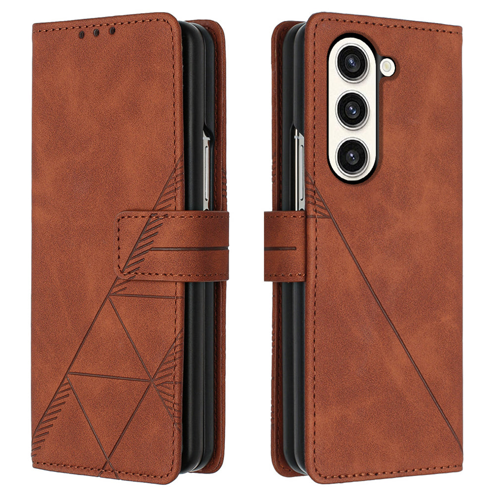 YB Imprinting Series-1 for Samsung Galaxy Z Fold5 5G Leather Phone Cover Wallet Stand Imprinted Case