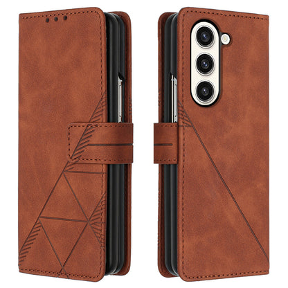 YB Imprinting Series-1 for Samsung Galaxy Z Fold5 5G Leather Phone Cover Wallet Stand Imprinted Case