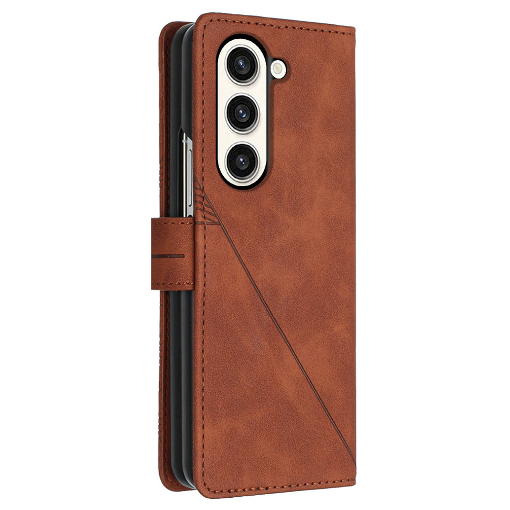 YB Imprinting Series-1 for Samsung Galaxy Z Fold5 5G Leather Phone Cover Wallet Stand Imprinted Case