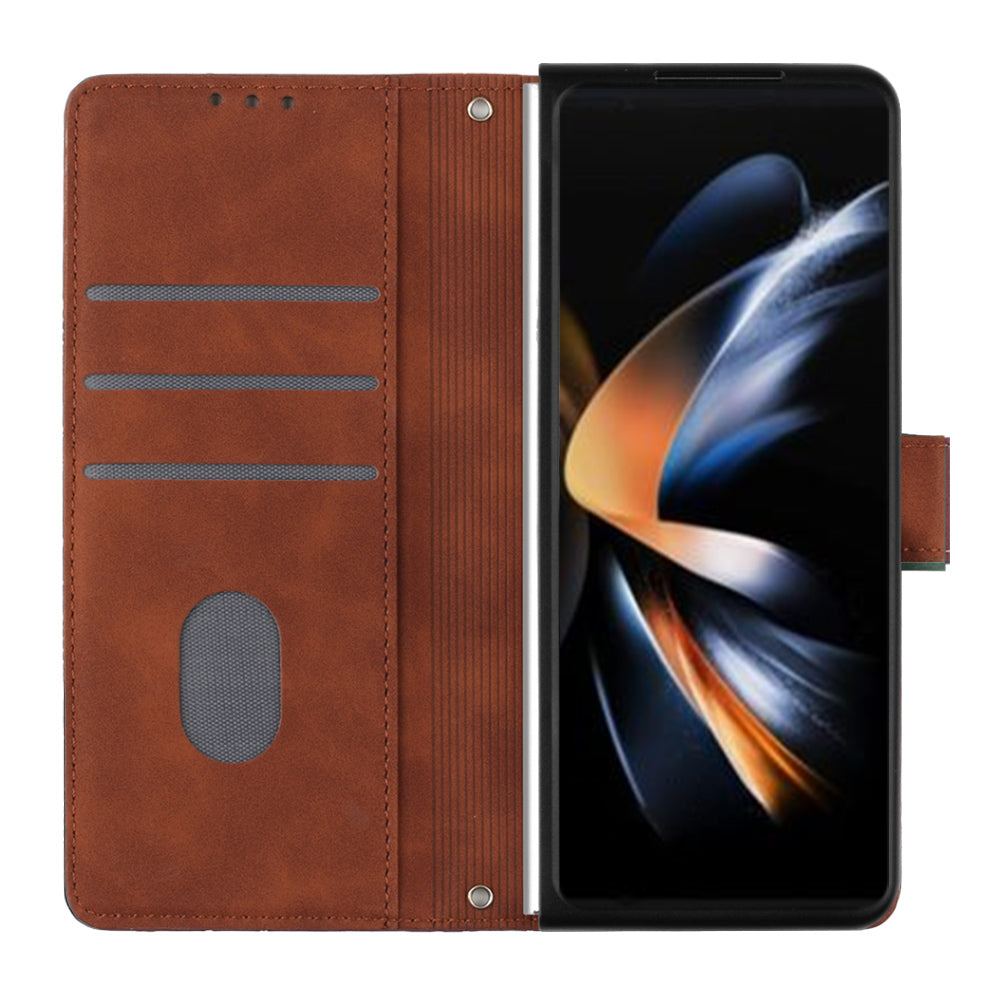YB Imprinting Series-1 for Samsung Galaxy Z Fold5 5G Leather Phone Cover Wallet Stand Imprinted Case