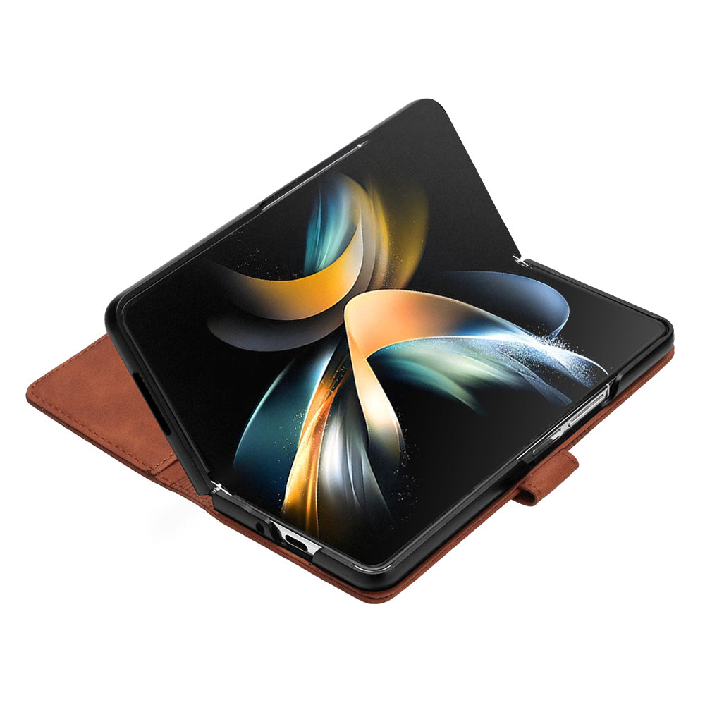 YB Imprinting Series-1 for Samsung Galaxy Z Fold5 5G Leather Phone Cover Wallet Stand Imprinted Case