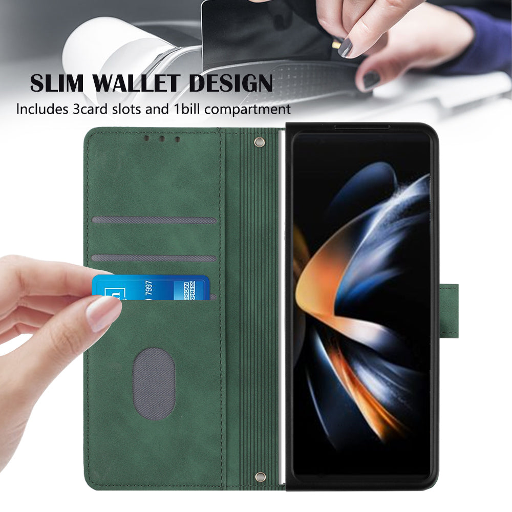 YB Imprinting Series-1 for Samsung Galaxy Z Fold5 5G Leather Phone Cover Wallet Stand Imprinted Case