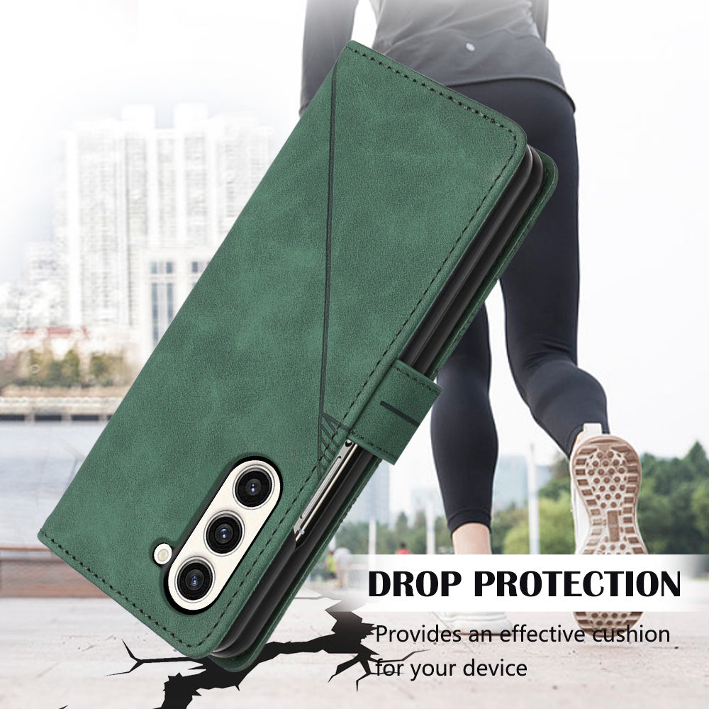YB Imprinting Series-1 for Samsung Galaxy Z Fold5 5G Leather Phone Cover Wallet Stand Imprinted Case