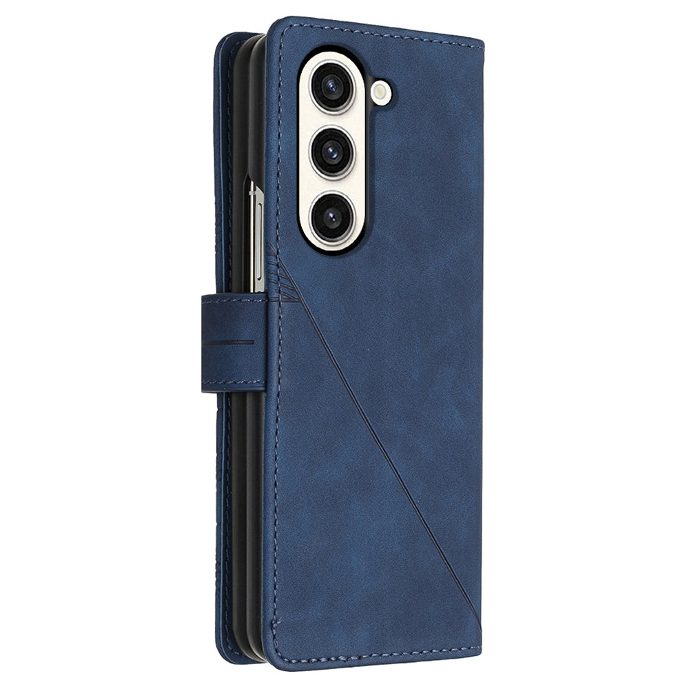 YB Imprinting Series-1 for Samsung Galaxy Z Fold5 5G Leather Phone Cover Wallet Stand Imprinted Case