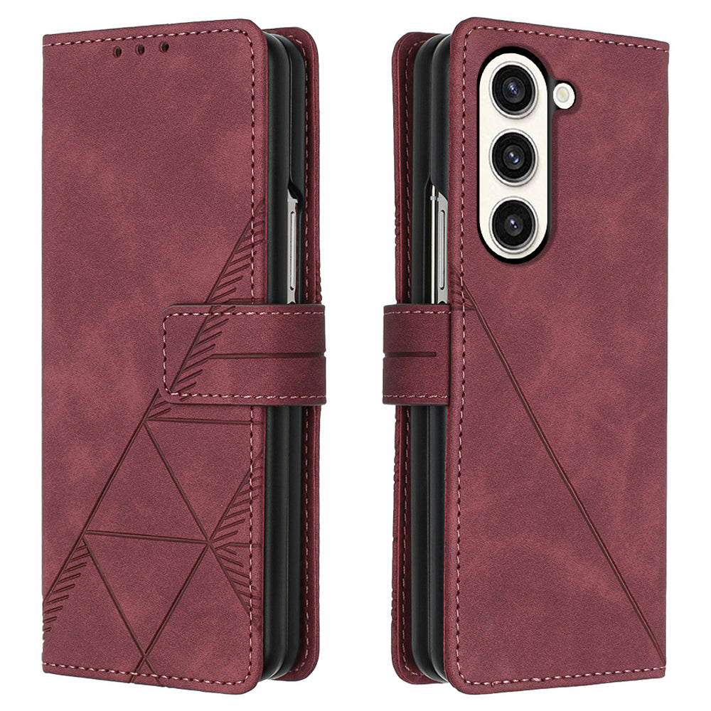 YB Imprinting Series-1 for Samsung Galaxy Z Fold5 5G Leather Phone Cover Wallet Stand Imprinted Case