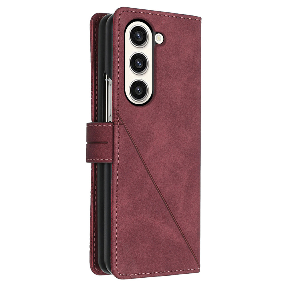 YB Imprinting Series-1 for Samsung Galaxy Z Fold5 5G Leather Phone Cover Wallet Stand Imprinted Case
