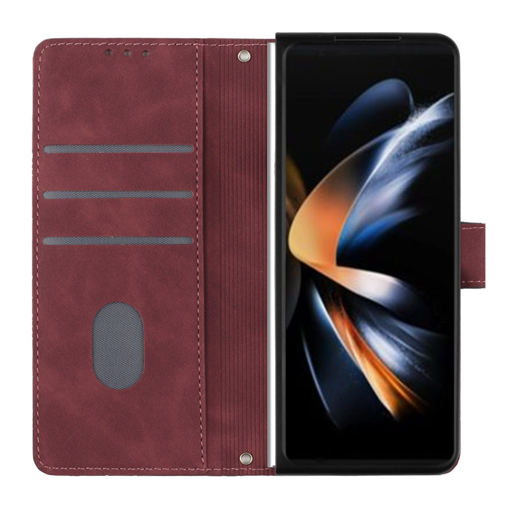 YB Imprinting Series-1 for Samsung Galaxy Z Fold5 5G Leather Phone Cover Wallet Stand Imprinted Case