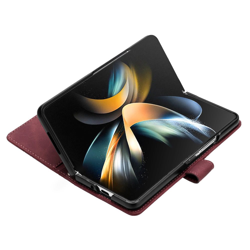YB Imprinting Series-1 for Samsung Galaxy Z Fold5 5G Leather Phone Cover Wallet Stand Imprinted Case