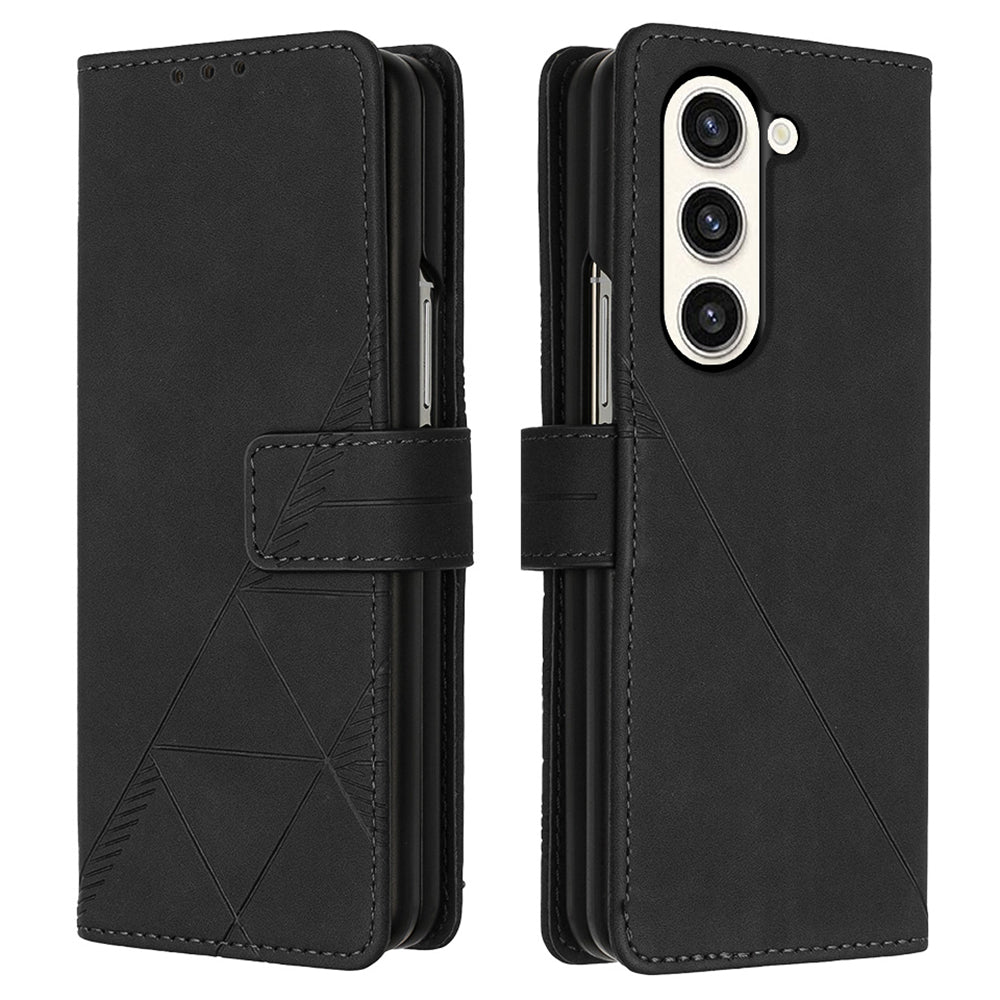 YB Imprinting Series-1 for Samsung Galaxy Z Fold5 5G Leather Phone Cover Wallet Stand Imprinted Case