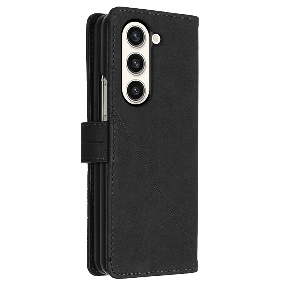 YB Imprinting Series-1 for Samsung Galaxy Z Fold5 5G Leather Phone Cover Wallet Stand Imprinted Case