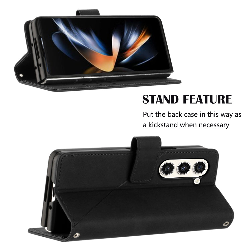 YB Imprinting Series-1 for Samsung Galaxy Z Fold5 5G Leather Phone Cover Wallet Stand Imprinted Case