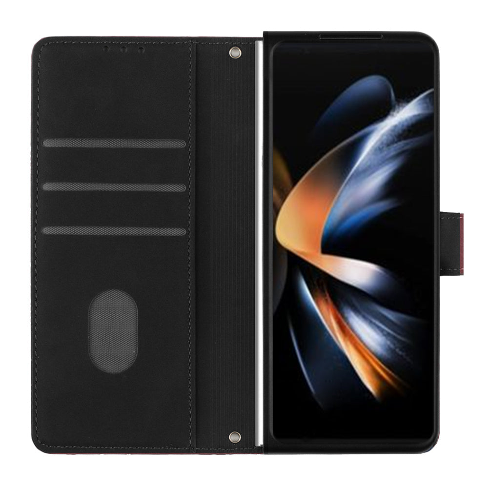 YB Imprinting Series-1 for Samsung Galaxy Z Fold5 5G Leather Phone Cover Wallet Stand Imprinted Case
