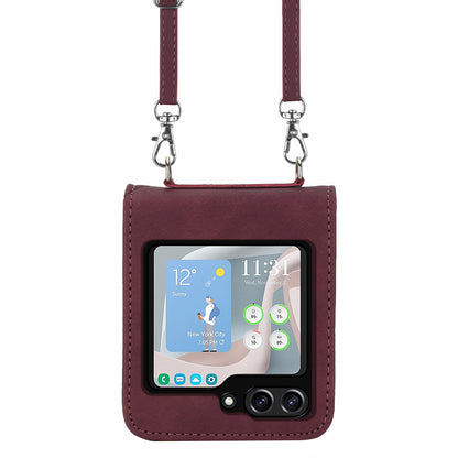 YB Imprinting Series-1 for Samsung Galaxy Z Flip5 5G Phone Leather Cover Imprinted Phone Case with Shoulder Strap