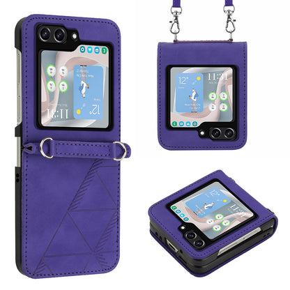 YB Imprinting Series-1 for Samsung Galaxy Z Flip5 5G Phone Leather Cover Imprinted Phone Case with Shoulder Strap