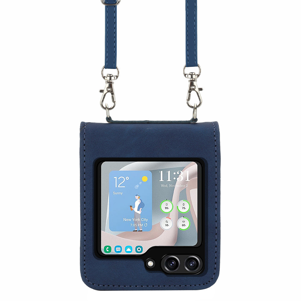 YB Imprinting Series-1 for Samsung Galaxy Z Flip5 5G Phone Leather Cover Imprinted Phone Case with Shoulder Strap