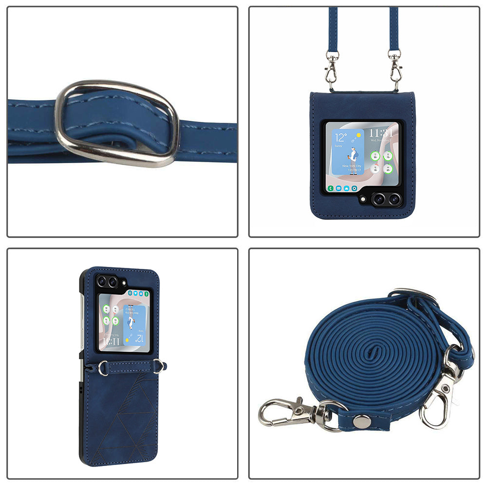 YB Imprinting Series-1 for Samsung Galaxy Z Flip5 5G Phone Leather Cover Imprinted Phone Case with Shoulder Strap