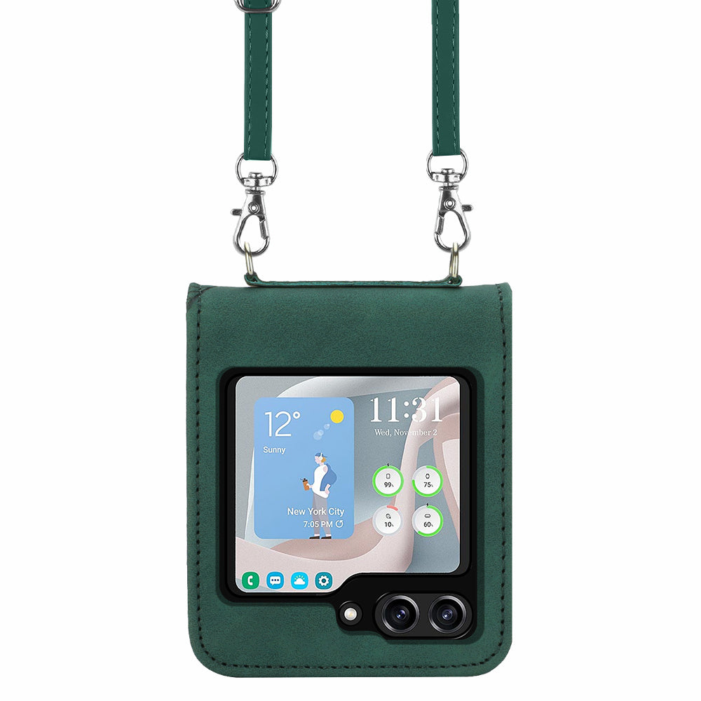 YB Imprinting Series-1 for Samsung Galaxy Z Flip5 5G Phone Leather Cover Imprinted Phone Case with Shoulder Strap
