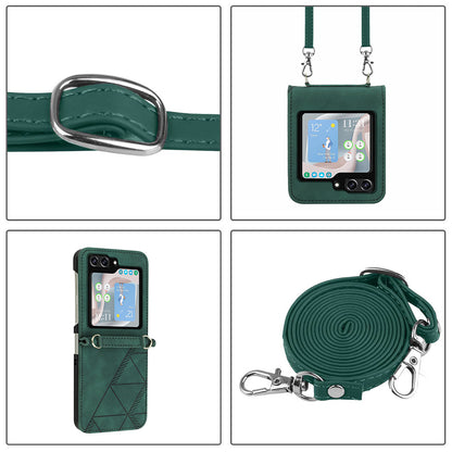 YB Imprinting Series-1 for Samsung Galaxy Z Flip5 5G Phone Leather Cover Imprinted Phone Case with Shoulder Strap