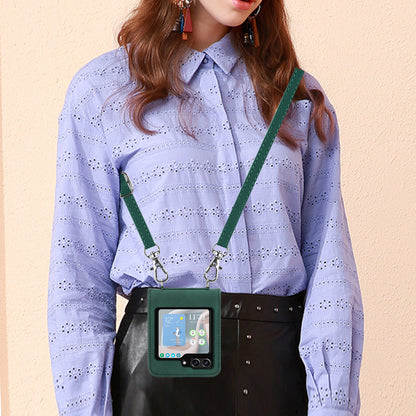 YB Imprinting Series-1 for Samsung Galaxy Z Flip5 5G Phone Leather Cover Imprinted Phone Case with Shoulder Strap