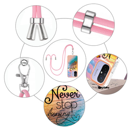 YB IMD Series-4 for Xiaomi Redmi 12C 4G / 11A 4G TPU Cell Phone Case Electroplating Marble Flower Pattern IMD Cover with Lanyard