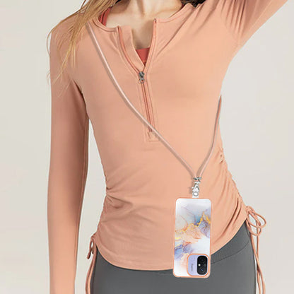 YB IMD Series-4 for Xiaomi Redmi 12C 4G / 11A 4G TPU Cell Phone Case Electroplating Marble Flower Pattern IMD Cover with Lanyard