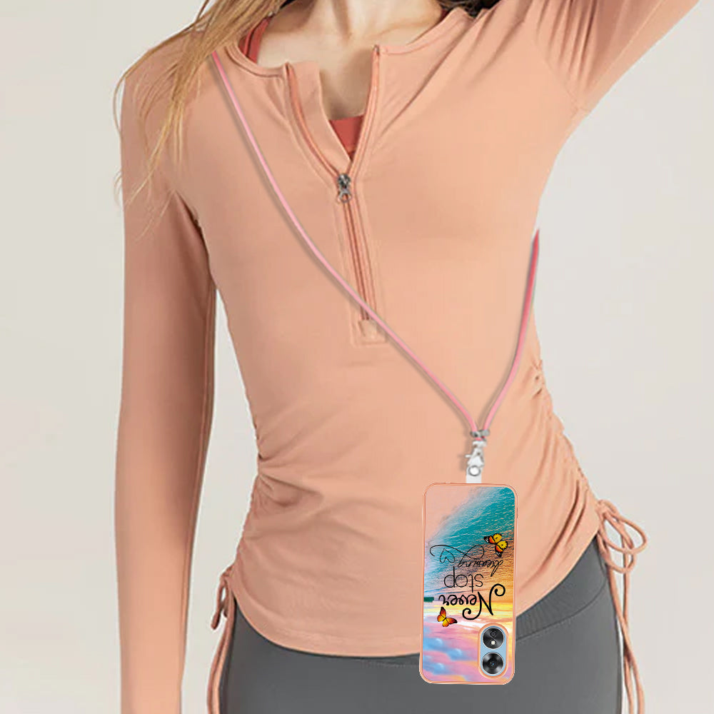YB IMD Series-4 for Oppo A17 4G Marble Flower Pattern Design Case IMD TPU Electroplating Phone Cover with Lanyard
