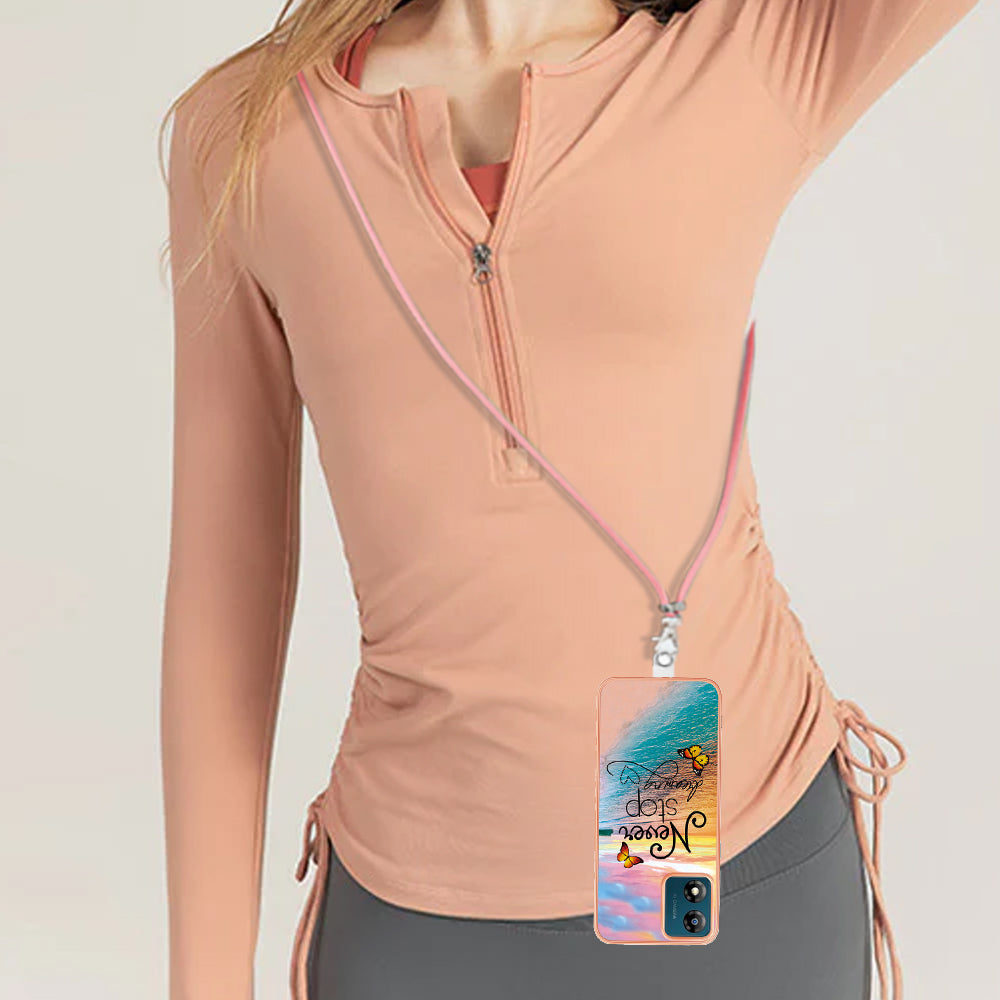 YB IMD Series-4 for Motorola Moto E13 4G Soft TPU Case Electroplating Marble Flower Pattern IMD Phone Cover with Lanyard