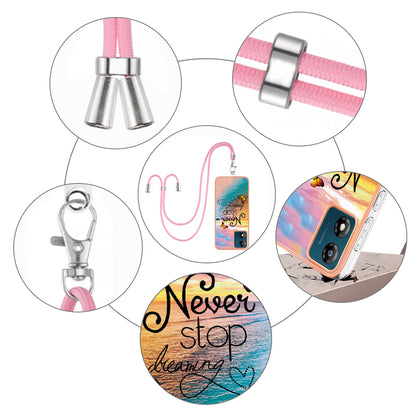 YB IMD Series-4 for Motorola Moto E13 4G Soft TPU Case Electroplating Marble Flower Pattern IMD Phone Cover with Lanyard